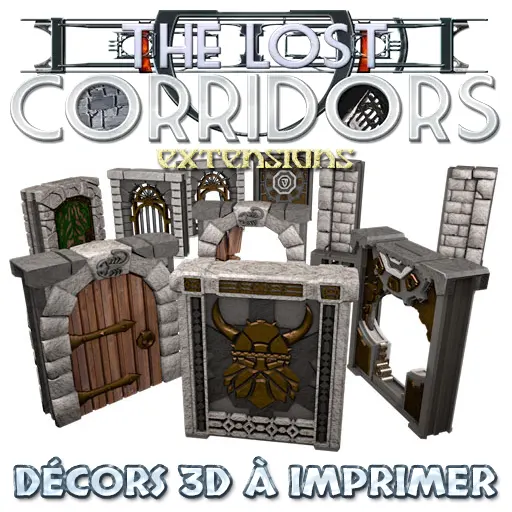 Dungeons Factory- The Lost Corridors Doors, l'extension qui ouvre des portes. Tuiles de décor 3d à imprimer pour jeu de rôle.