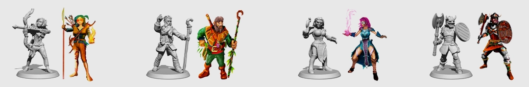 Les aventuriers, Figurines de jeu pour la Vallée des Totems de Dungeons Factory